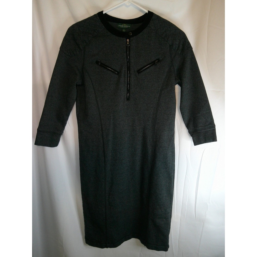 Lauren Jeans Co. Knit Dress 3/4 Sleeve Zip Front Casual Gray S